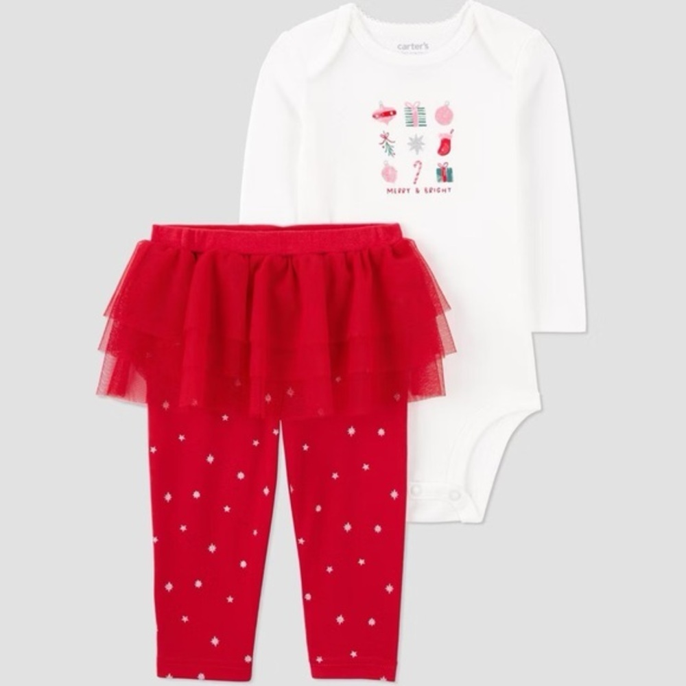 Carter's nwt Baby Girls' 2pc Christmas Candy Top and Bottom Set - White/Red